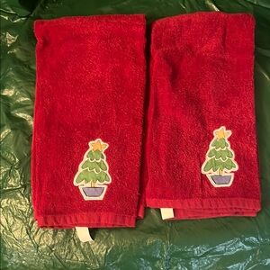 Festive Red Christmas Tree Kitchen Towels